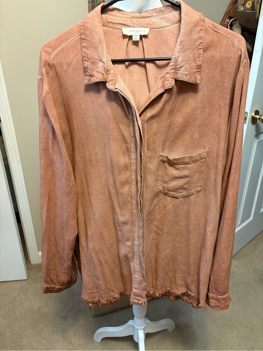 Umgee Washed Button-Up shirt in Rust Orange